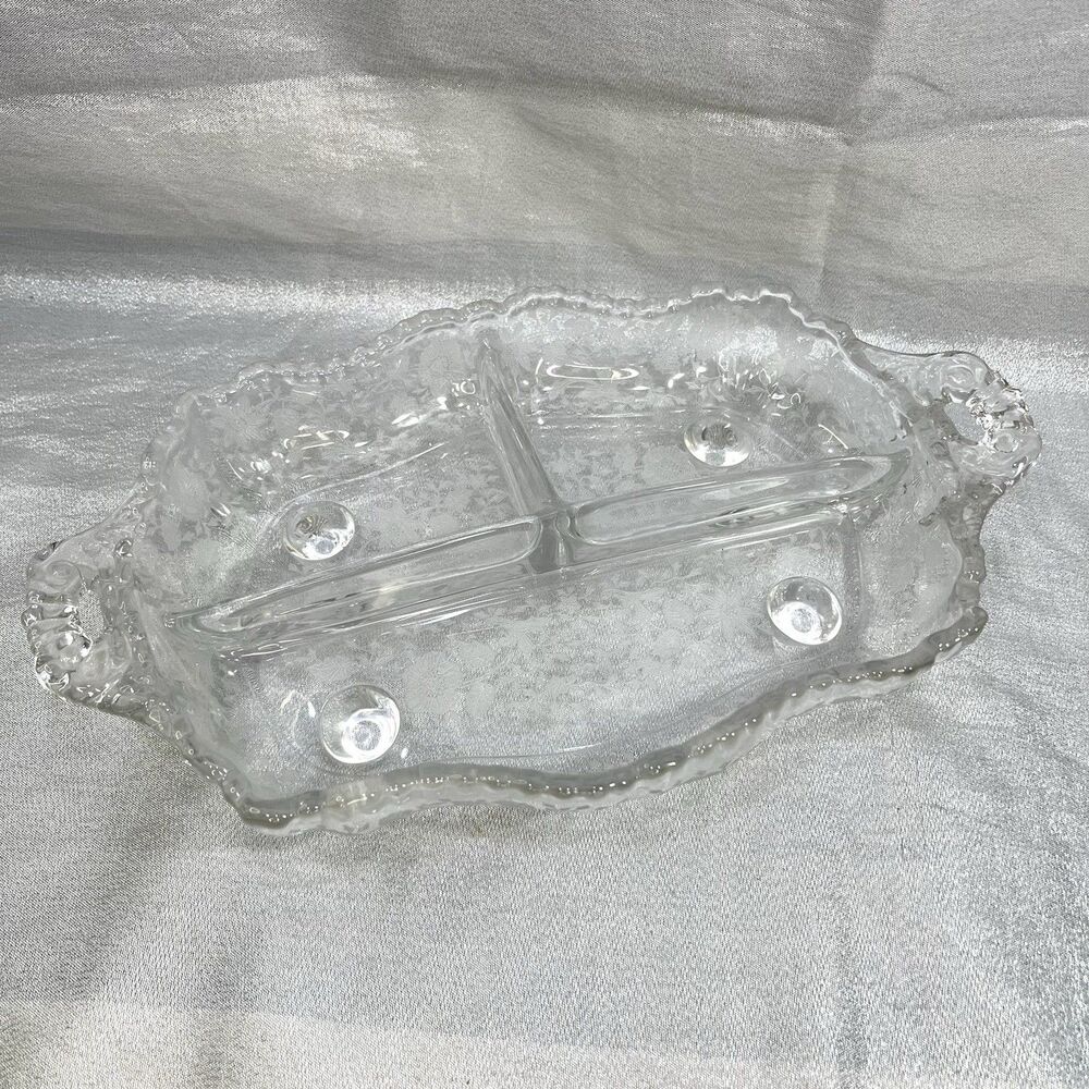 VINTAGE 1930s Etched Cambridge Rose Point Divided Relish Dish 12"